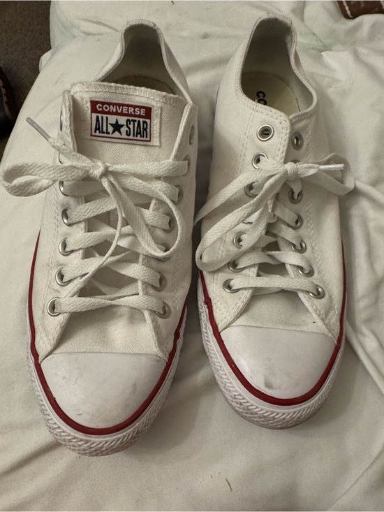 Converse Other - Converse White Canvas Low-Top Sneakers with Red Stripe
